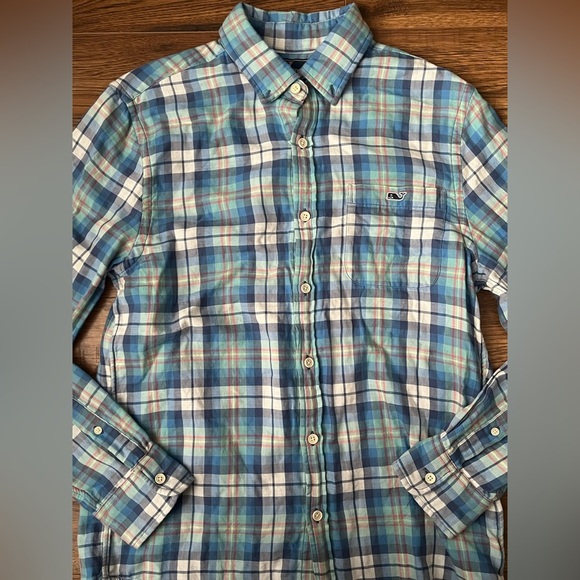 Vineyard Vines Blue Plaid Slim Fit Button Down Casual Shirt Small Western Preppy - Picture 3 of 6